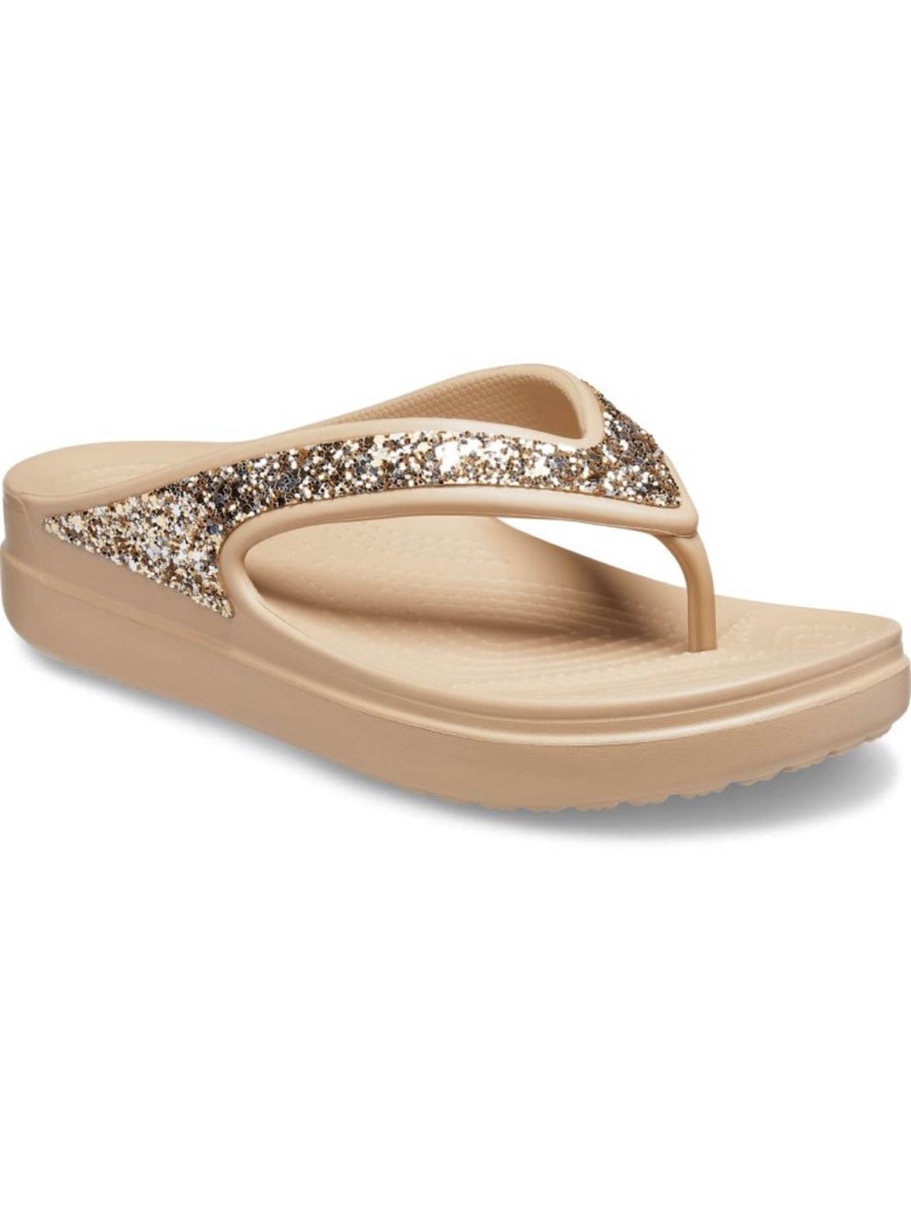 Crocs Sloane Glitter Platform Wedge Flip Flops Sandals Tan Size 10 nwt